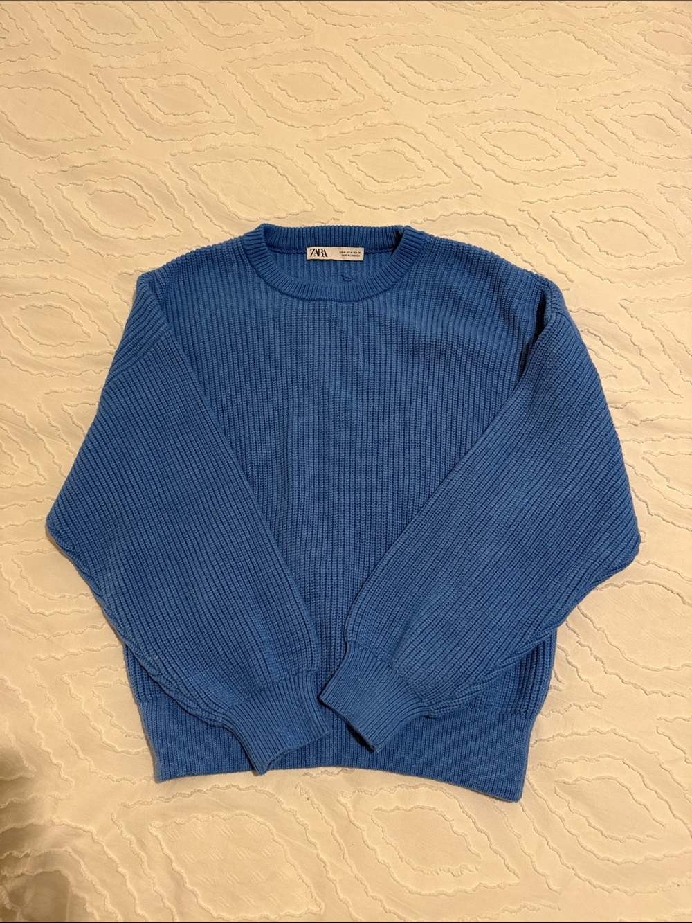 Zara Blue Ribbed Crewneck Sweater